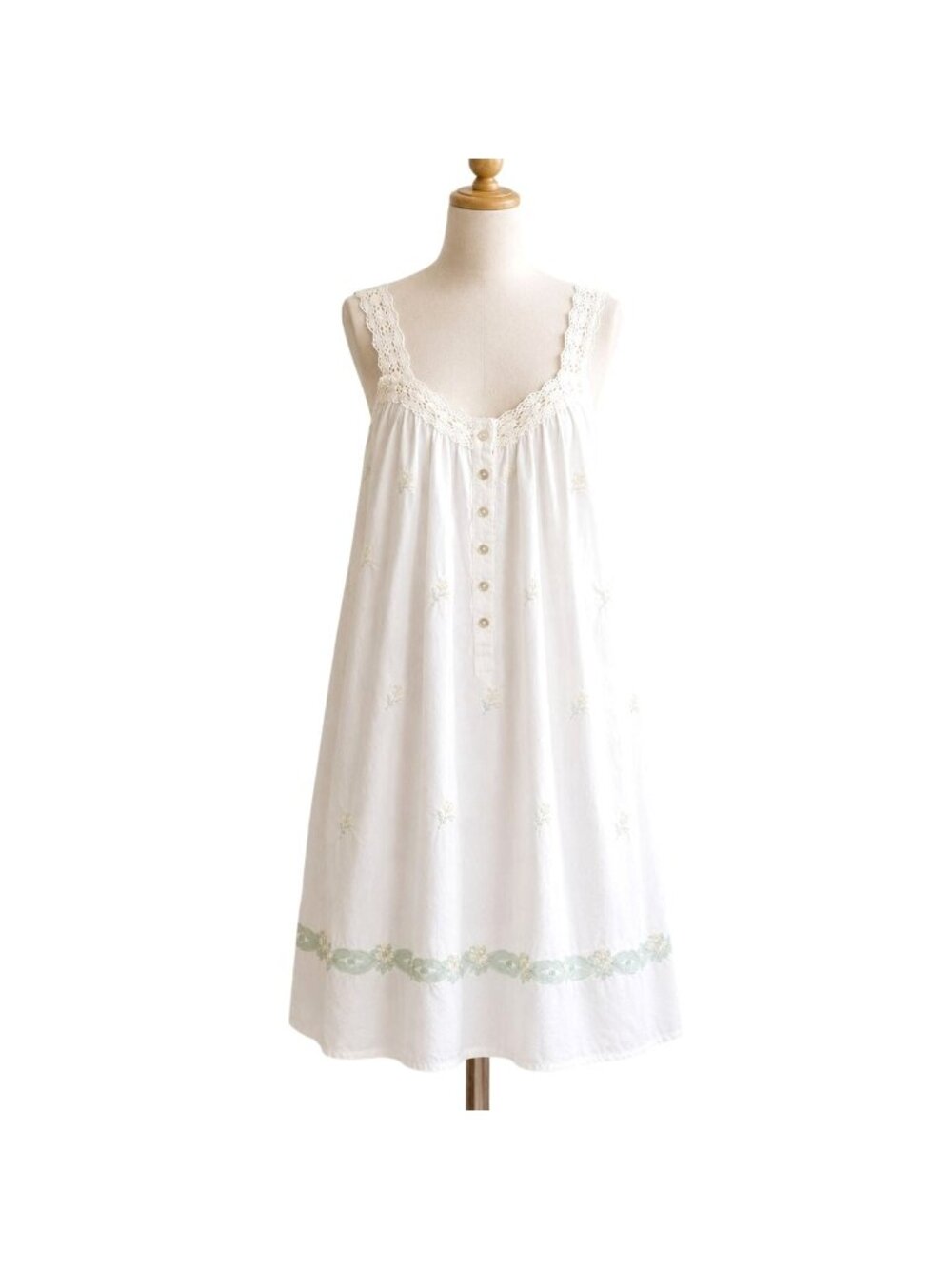 Lanz Of Salzburg White Cotton Nightgown L Lace Floral Sleeveless Prairie Cottage
